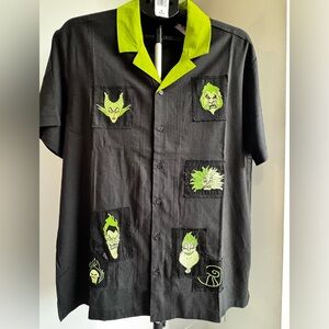 Disney Villians Shirt with Neon Green Collar and Character Patches